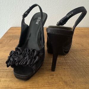 Diba Black Ruffle Slingback Stiletto Heels